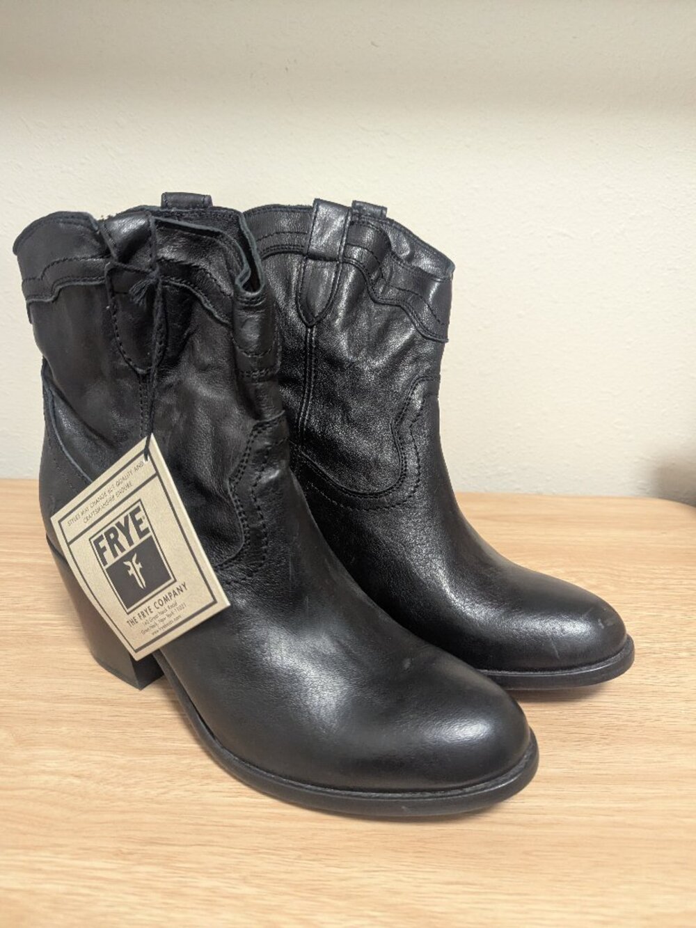 Frye Black Leather Western Ankle Bootie Size 10 NWT